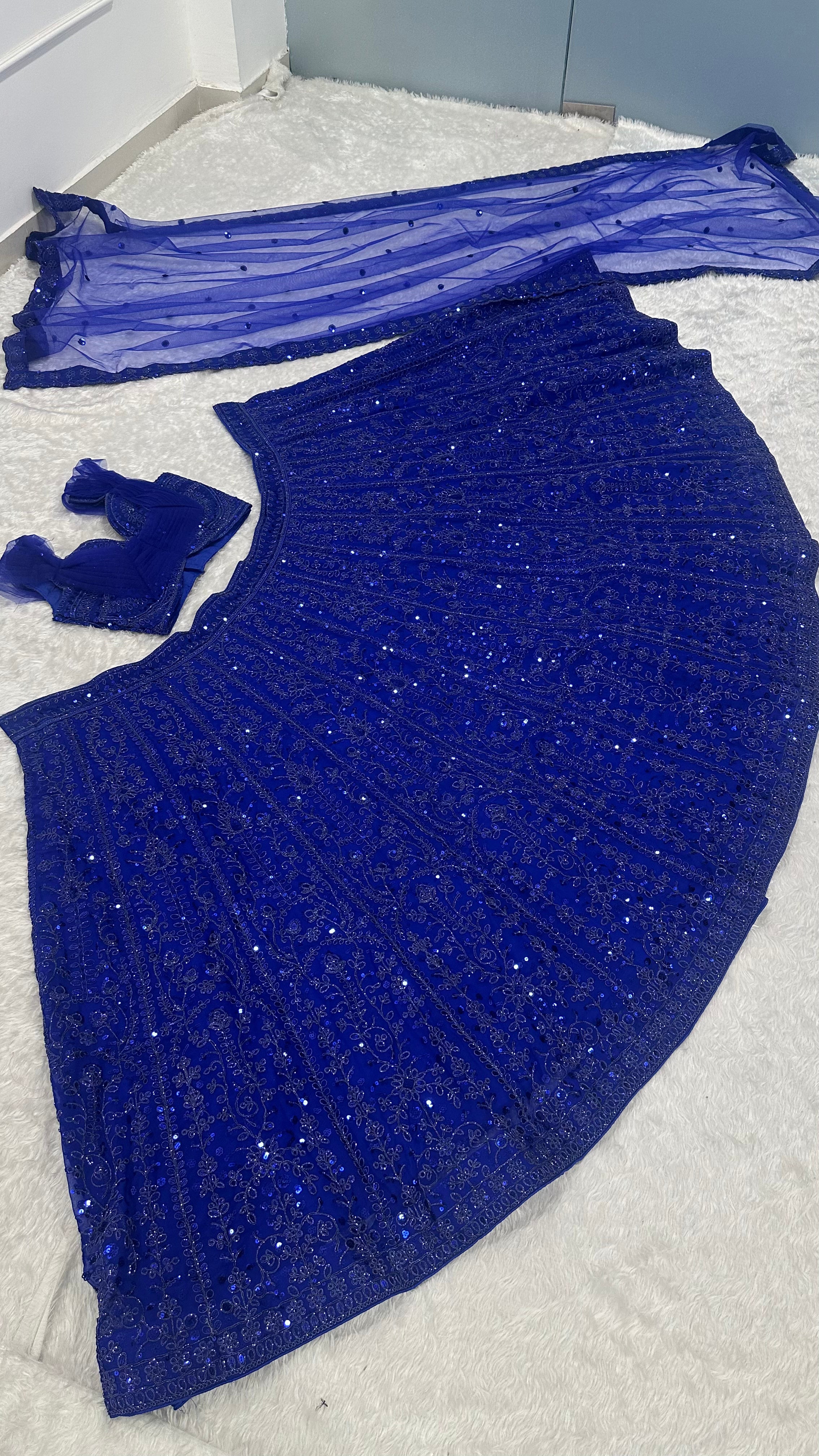 Aarini Royal Blue Georgette Sequin & Dori Work Lehenga Choli with Net Dupatta