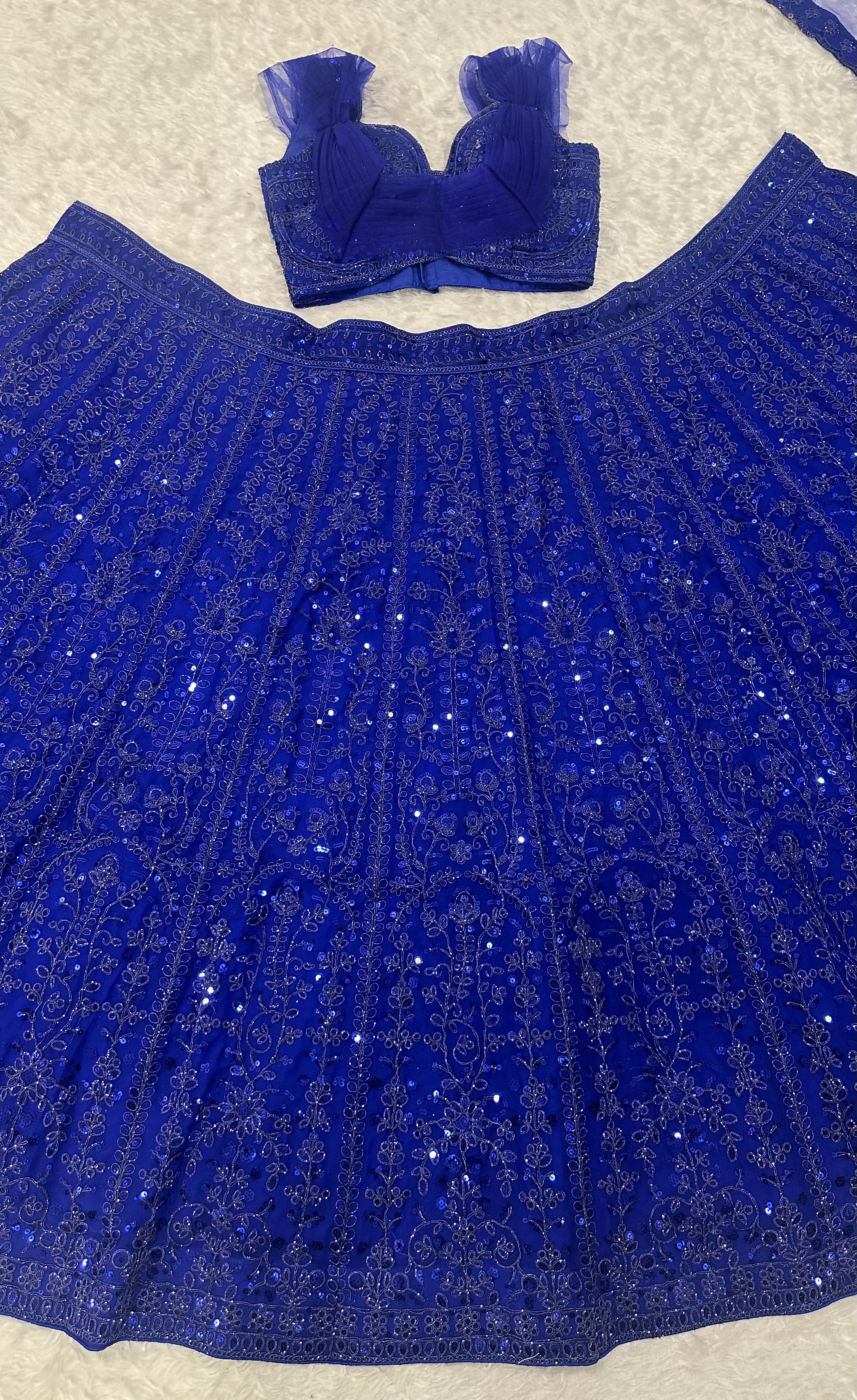Aarini Royal Blue Georgette Sequin & Dori Work Lehenga Choli with Net Dupatta