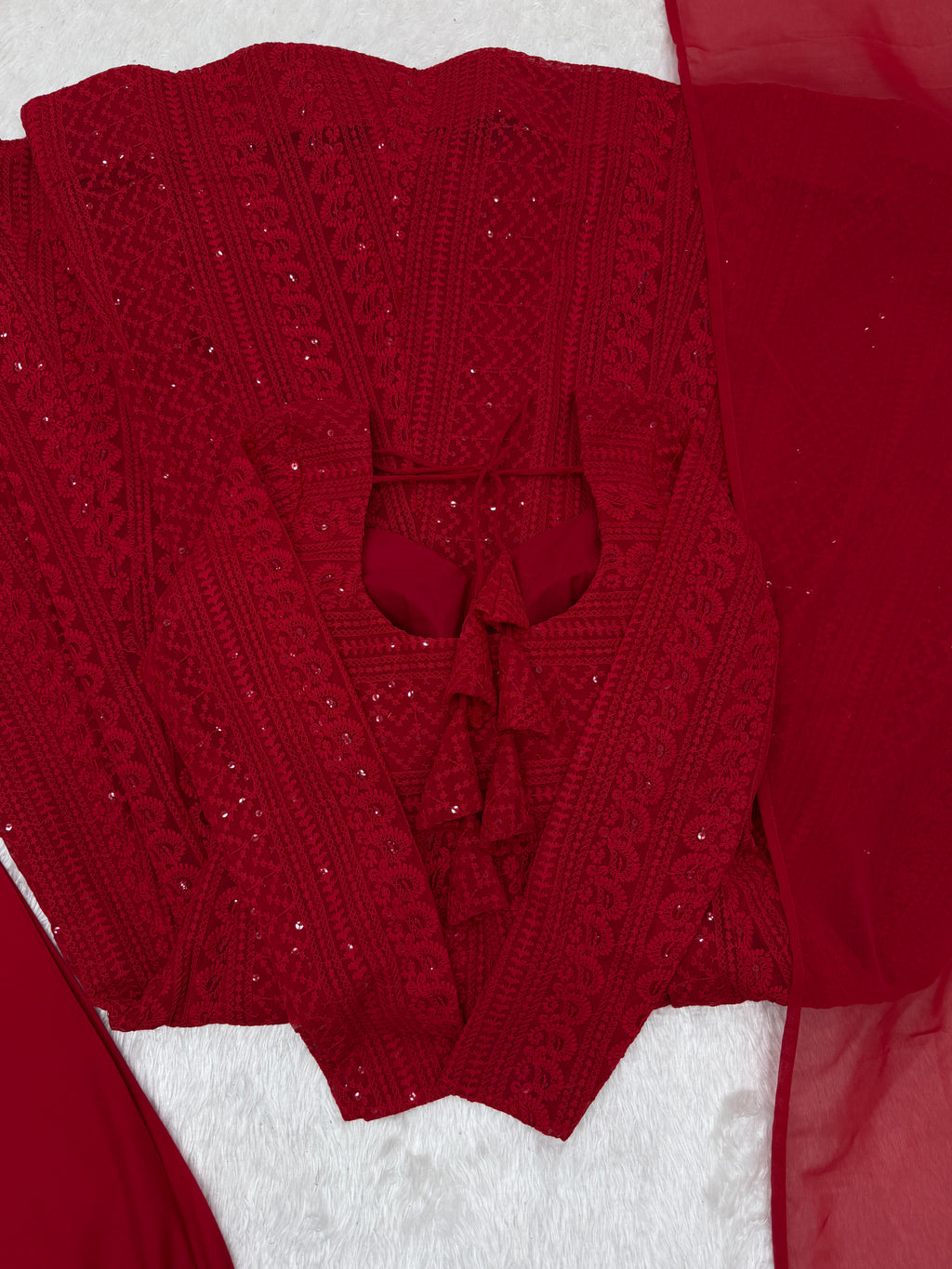 Noor-e-Lucknow Georgette Anarkali Set with Ruffle Dupatta & Pant