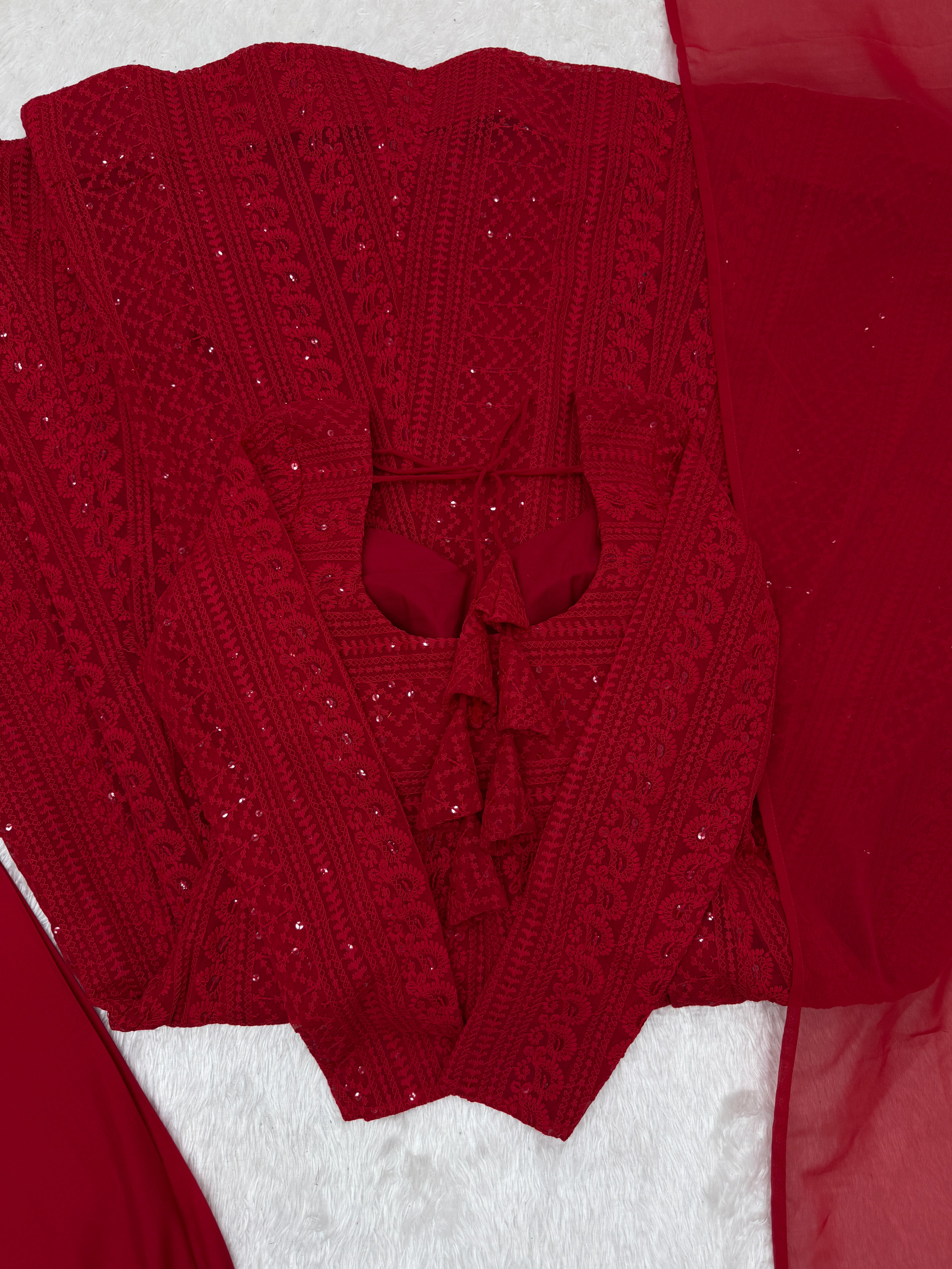 Noor-e-Lucknow Georgette Anarkali Set with Ruffle Dupatta & Pant