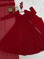 Noor-e-Lucknow Georgette Anarkali Set with Ruffle Dupatta & Pant