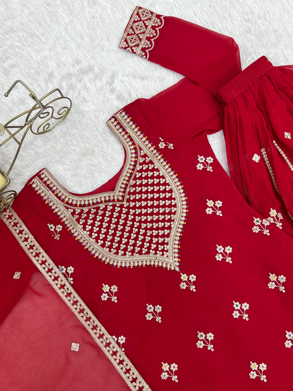 Mehrang Red Georgette Embroidered Sharara Set with Dupatta