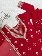Mehrang Red Georgette Embroidered Sharara Set with Dupatta