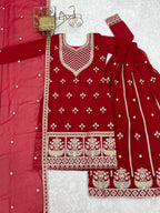 Mehrang Red Georgette Embroidered Sharara Set with Dupatta