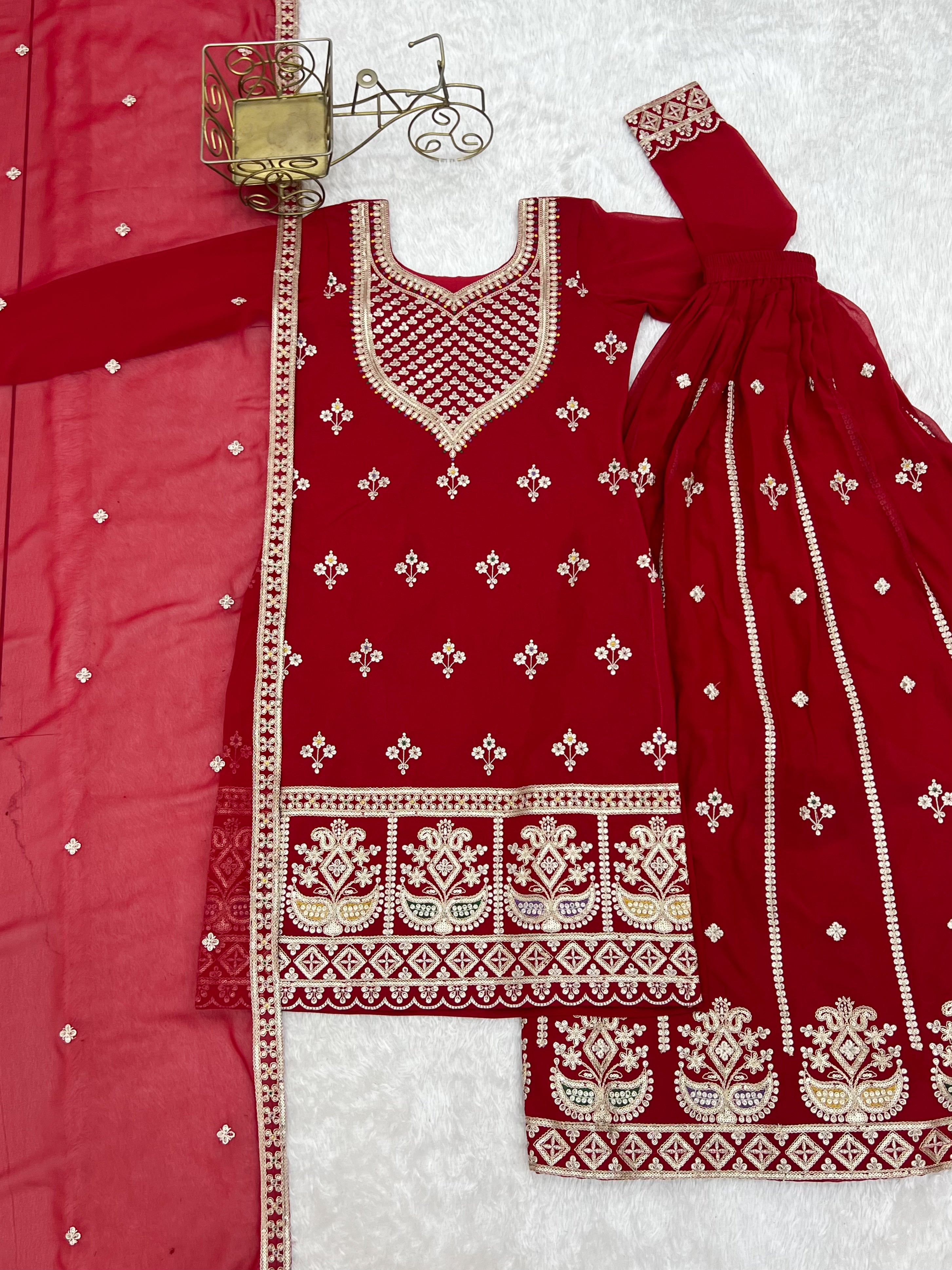 Mehrang Red Georgette Embroidered Sharara Set with Dupatta