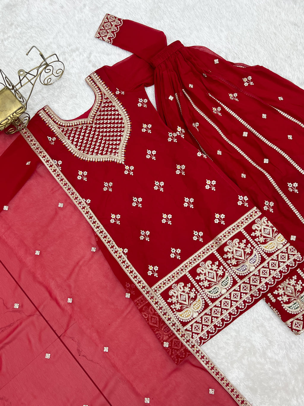 Mehrang Red Georgette Embroidered Sharara Set with Dupatta
