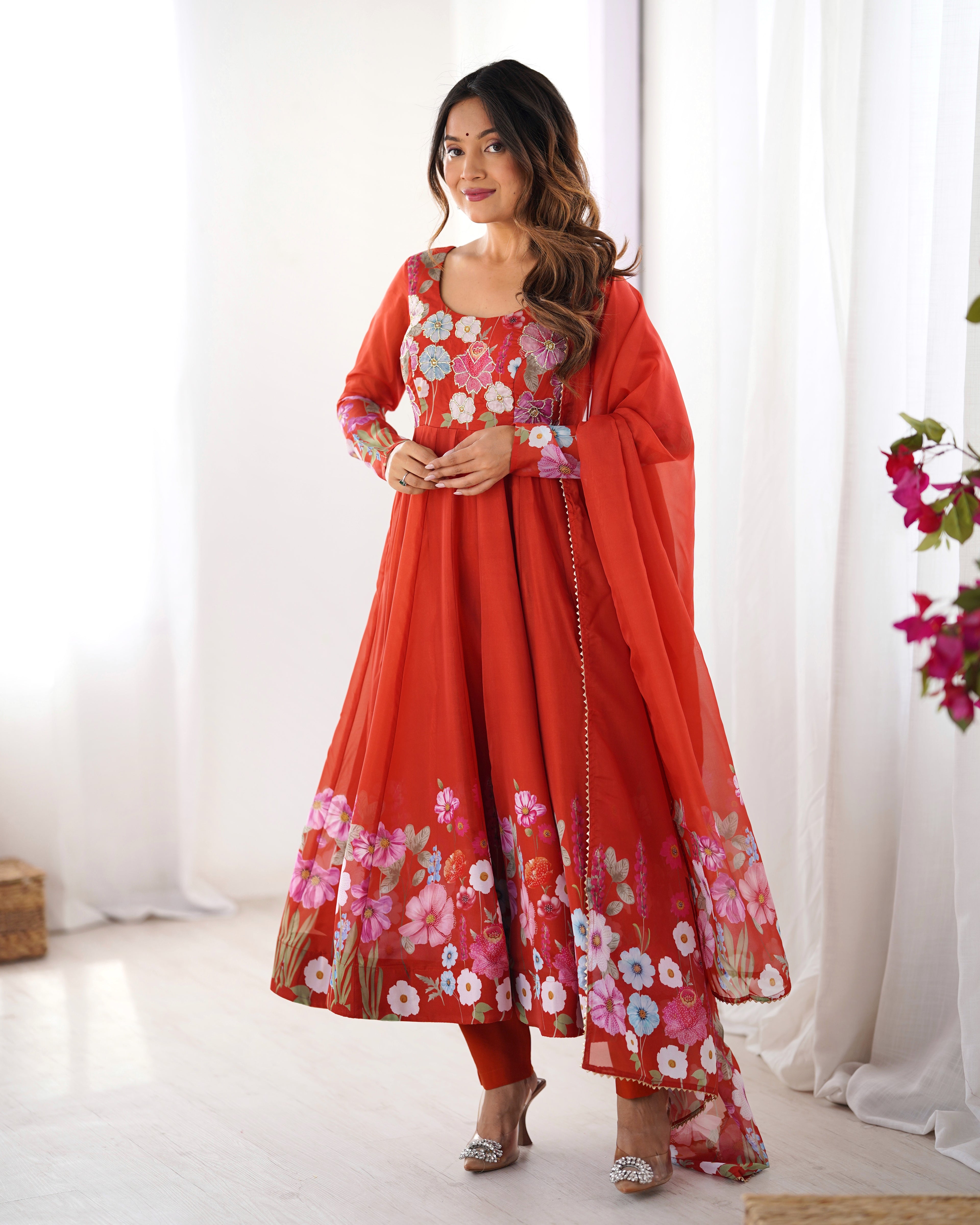 Gulrang Organza Silk Handworked Anarkali Set with Gota Patti Dupatta