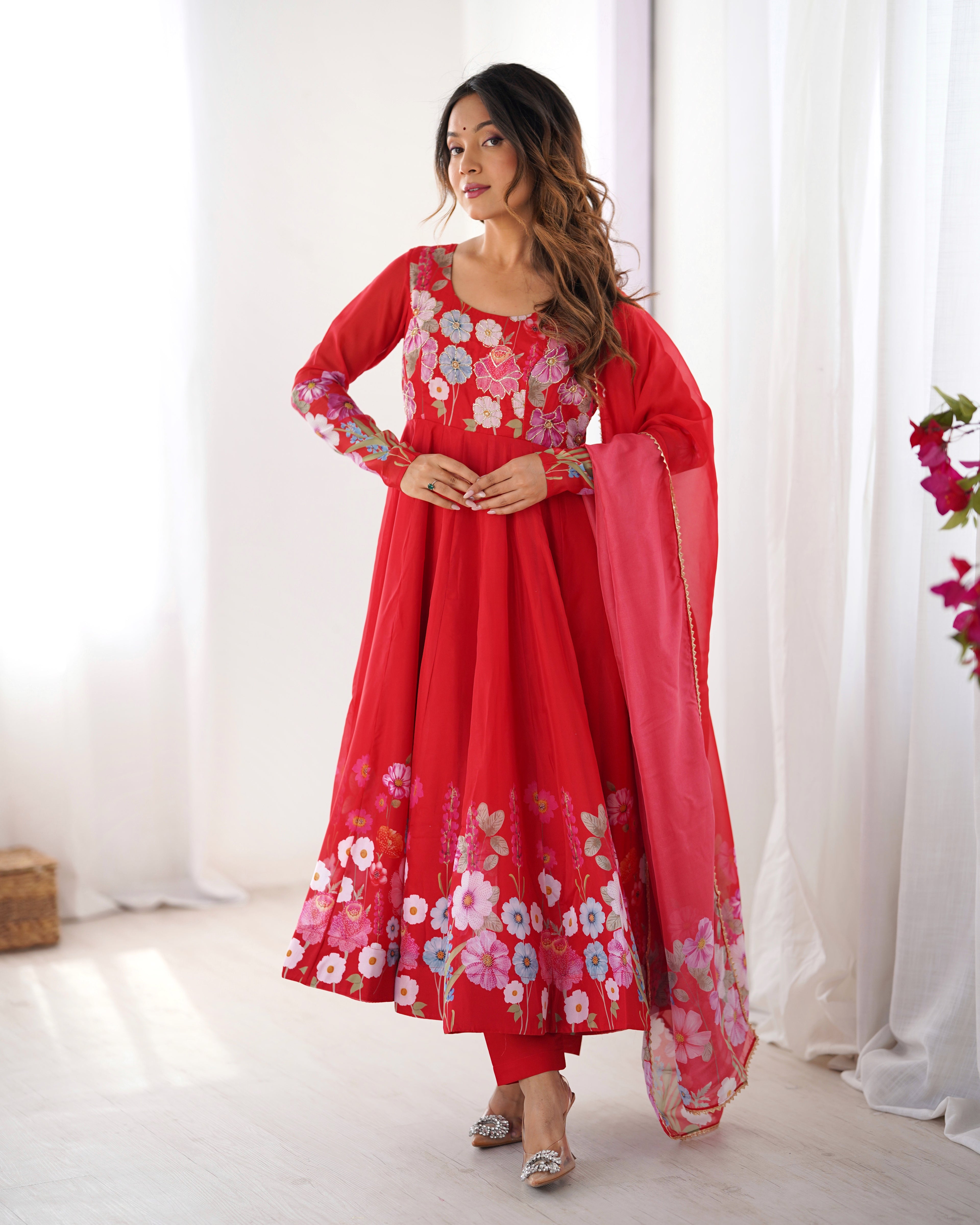 Gulrang Organza Silk Handworked Anarkali Set with Gota Patti Dupatta