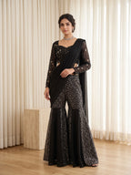 Aureza Designer Georgette Thread & Sequins Embroidered Choli, Sharara Set with Dupatta