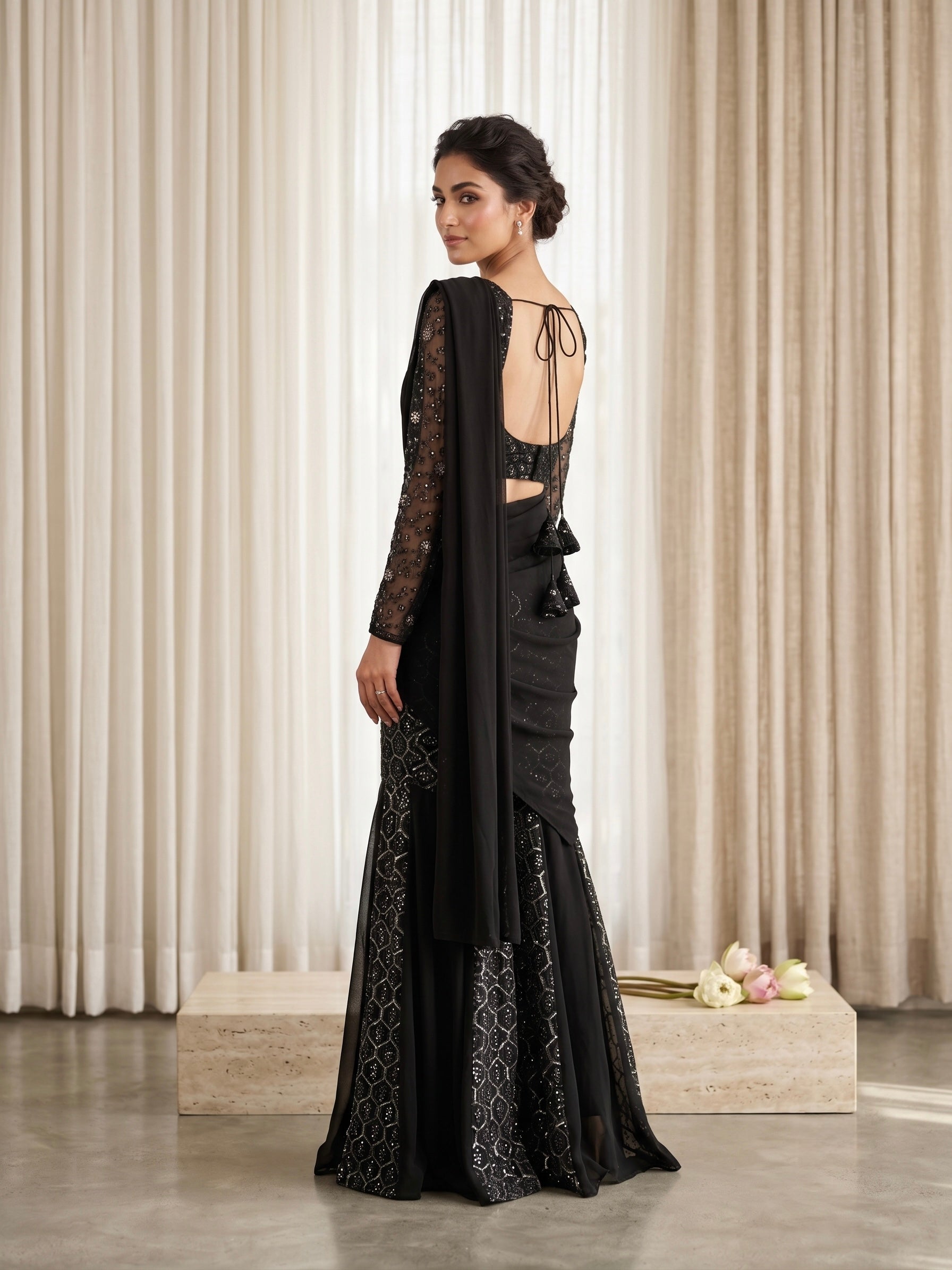 Aureza Designer Georgette Thread & Sequins Embroidered Choli, Sharara Set with Dupatta