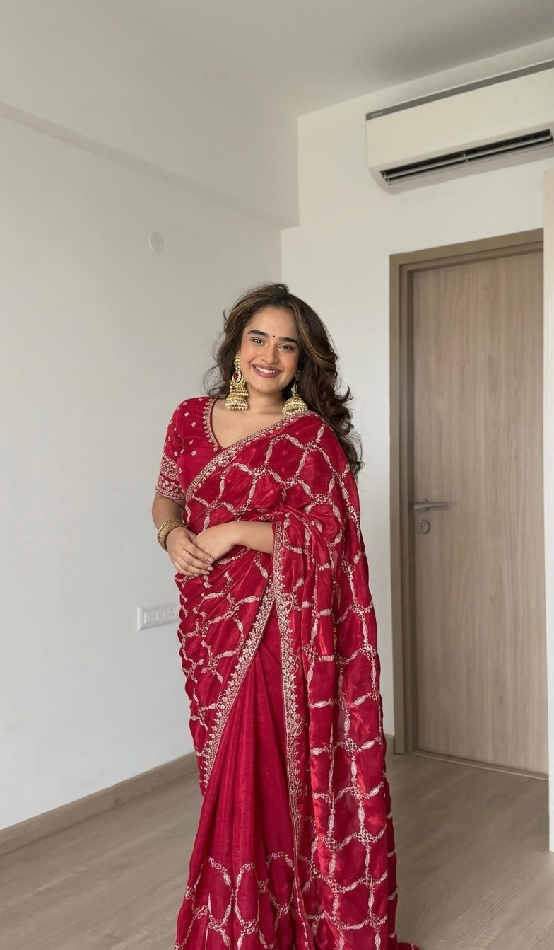 Noor Vastra Designer Fendy Silk Thread & Sequins Embroidered Saree with Heavy Embroidered Blouse