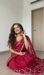 Noor Vastra Designer Fendy Silk Thread & Sequins Embroidered Saree with Heavy Embroidered Blouse