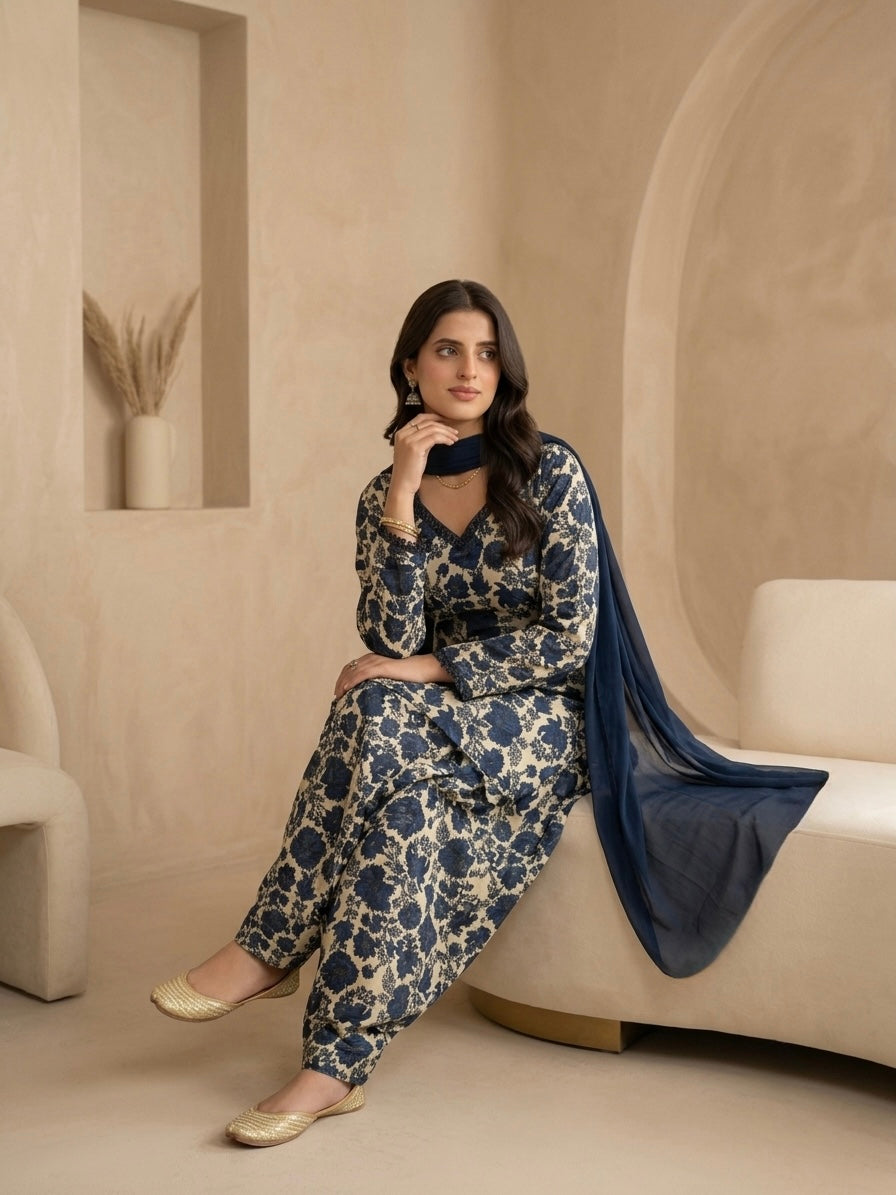 Mehvara Designer Pure Cambric Cotton Farshi Suit with Full Sleeve Kurti