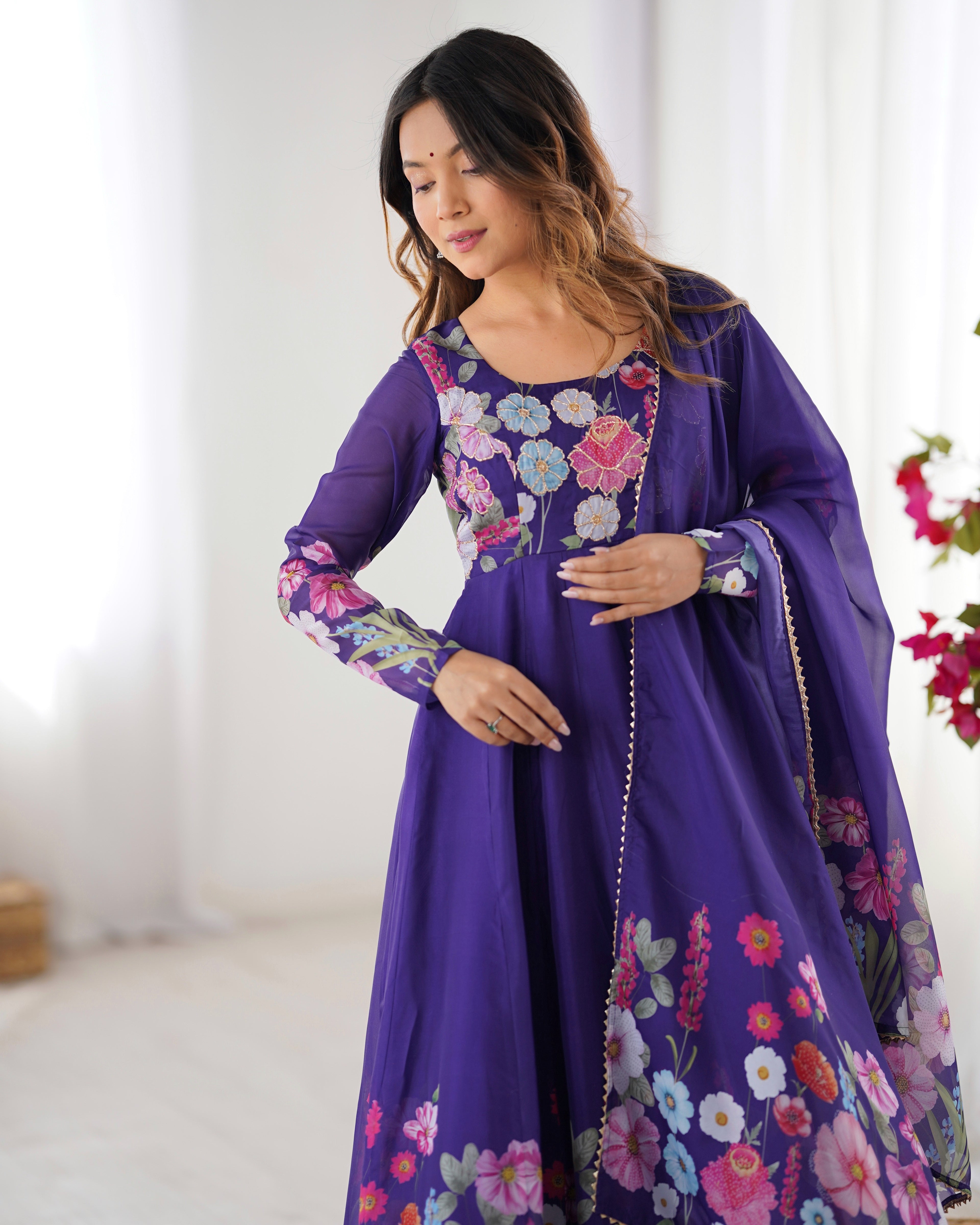 Gulrang Organza Silk Handworked Anarkali Set with Gota Patti Dupatta