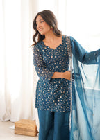 Sharvik Crunchy Silk Embroidered Kurta with Bell Bottom & Dupatta
