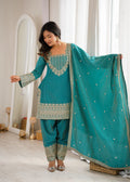 Tanirika Vichitra Silk Heavy Embroidered Kurta with Farshi Salwar & Dupatta