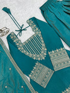 Tanirika Vichitra Silk Heavy Embroidered Kurta with Farshi Salwar & Dupatta