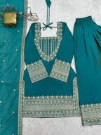 Tanirika Vichitra Silk Heavy Embroidered Kurta with Farshi Salwar & Dupatta