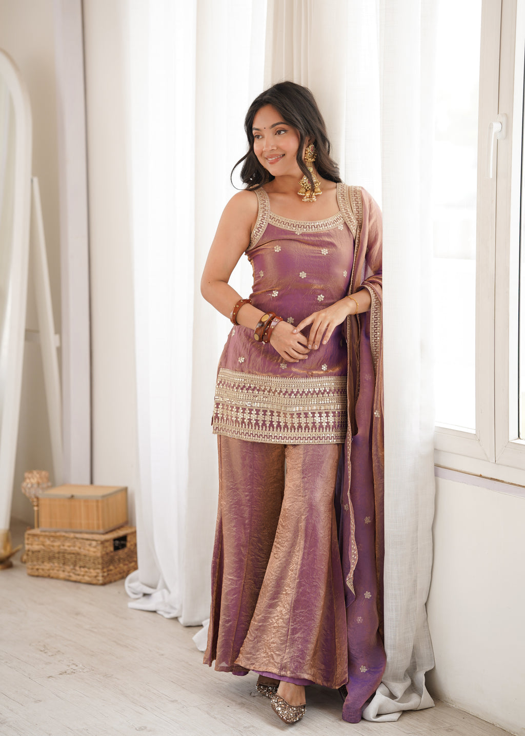 Navyasha Gorgeous Frendy Silk Embroidered Kurta with Bell Bottom & Dupatta