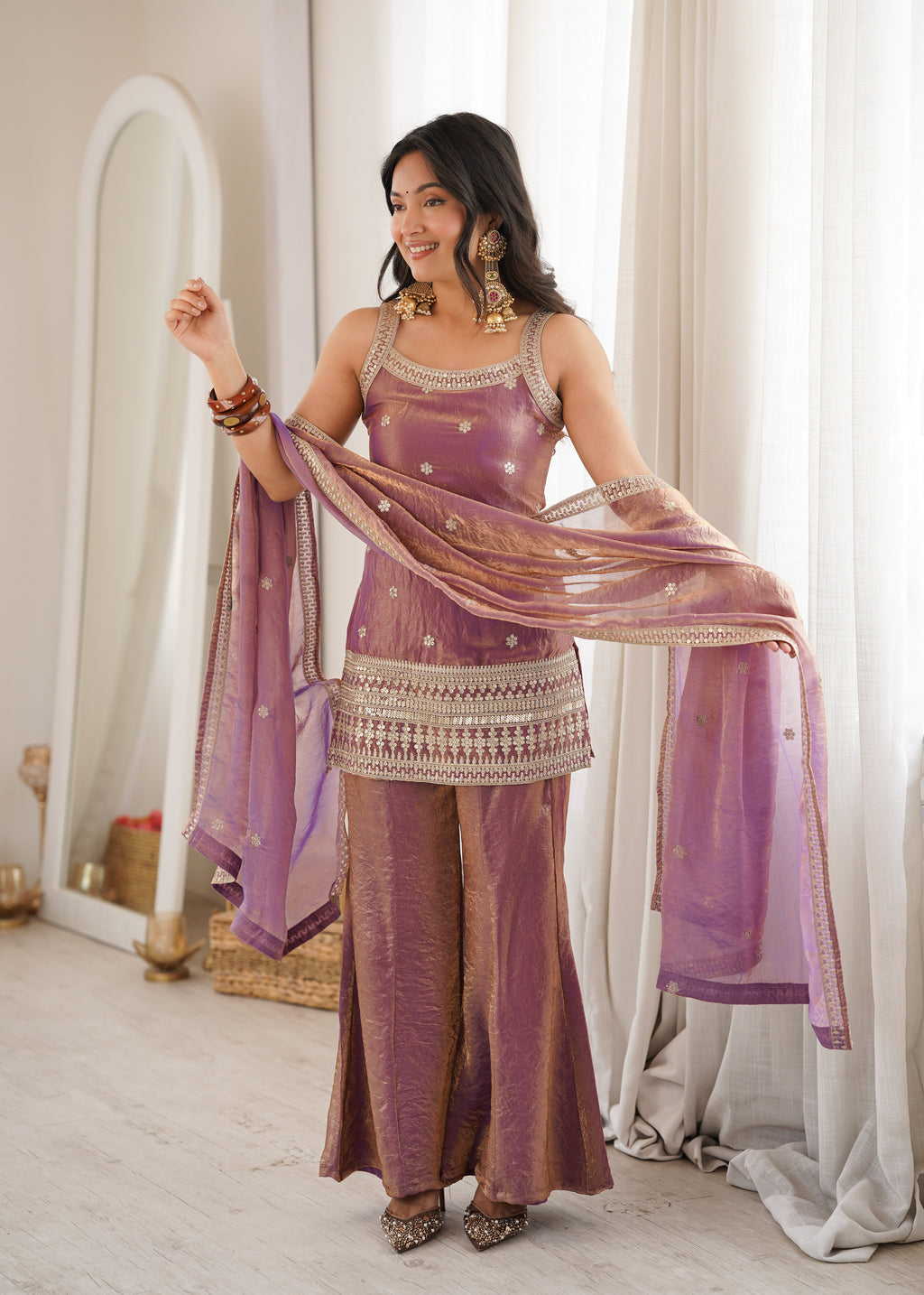 Navyasha Gorgeous Frendy Silk Embroidered Kurta with Bell Bottom & Dupatta