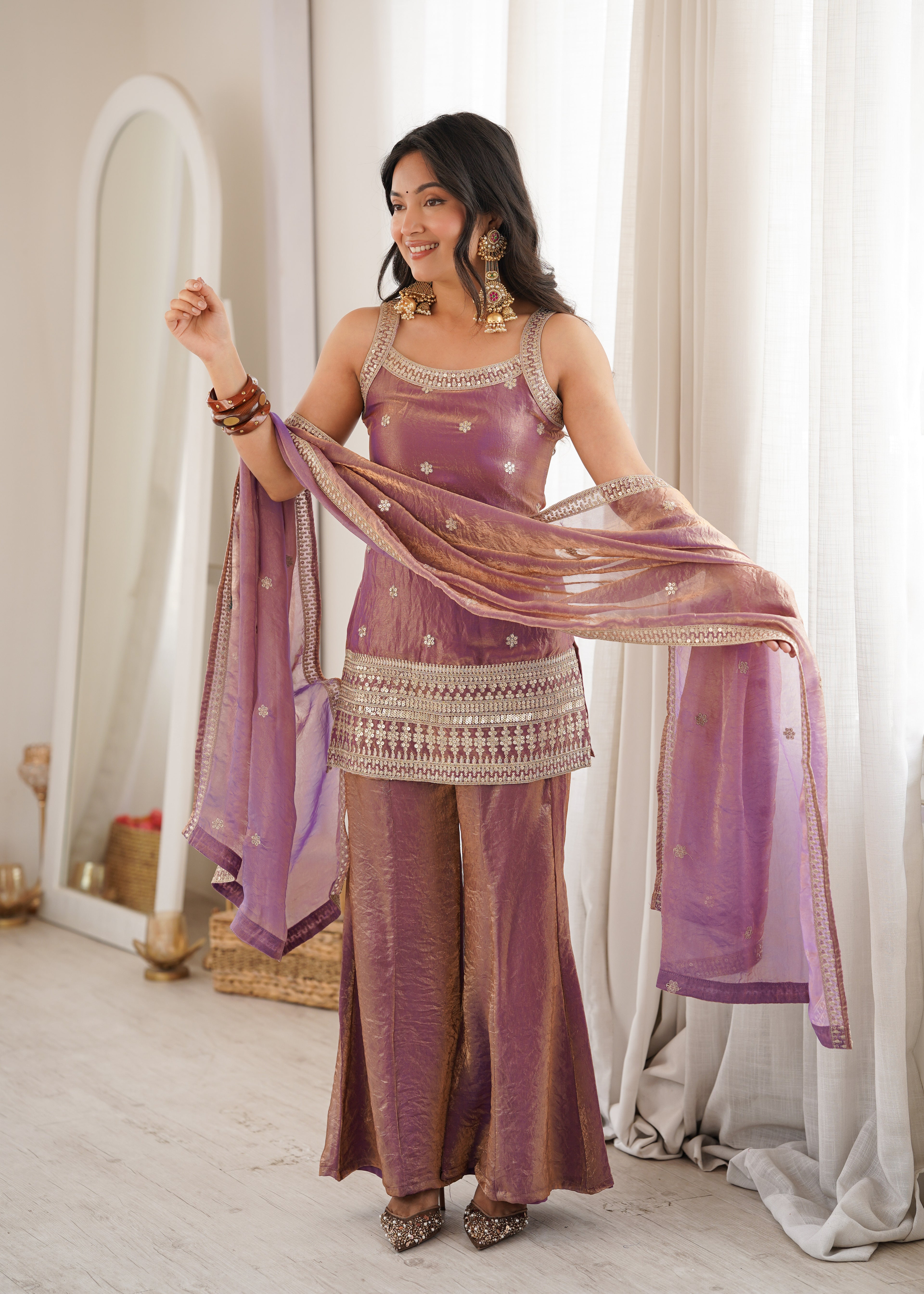 Navyasha Gorgeous Frendy Silk Embroidered Kurta with Bell Bottom & Dupatta