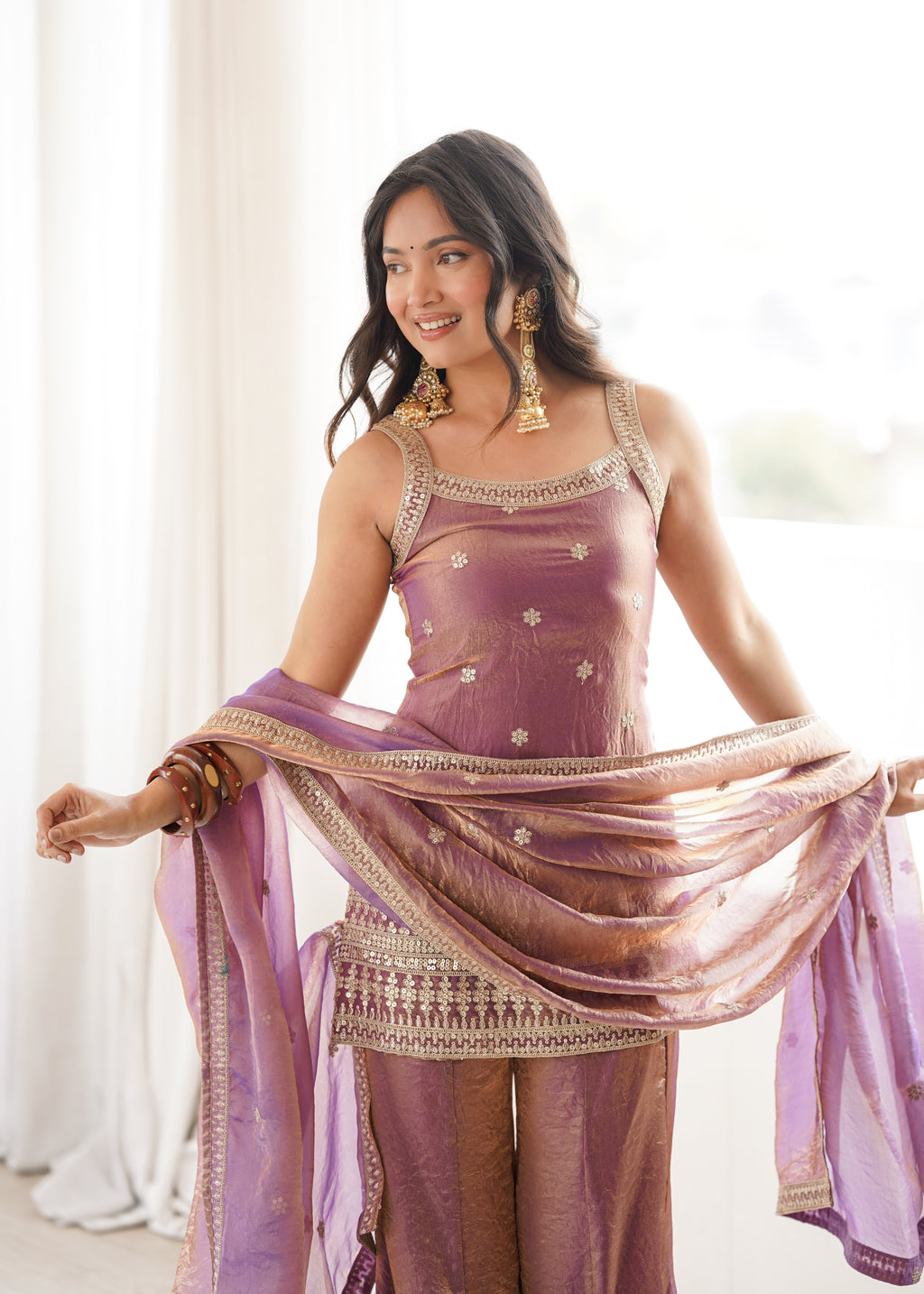 Navyasha Gorgeous Frendy Silk Embroidered Kurta with Bell Bottom & Dupatta