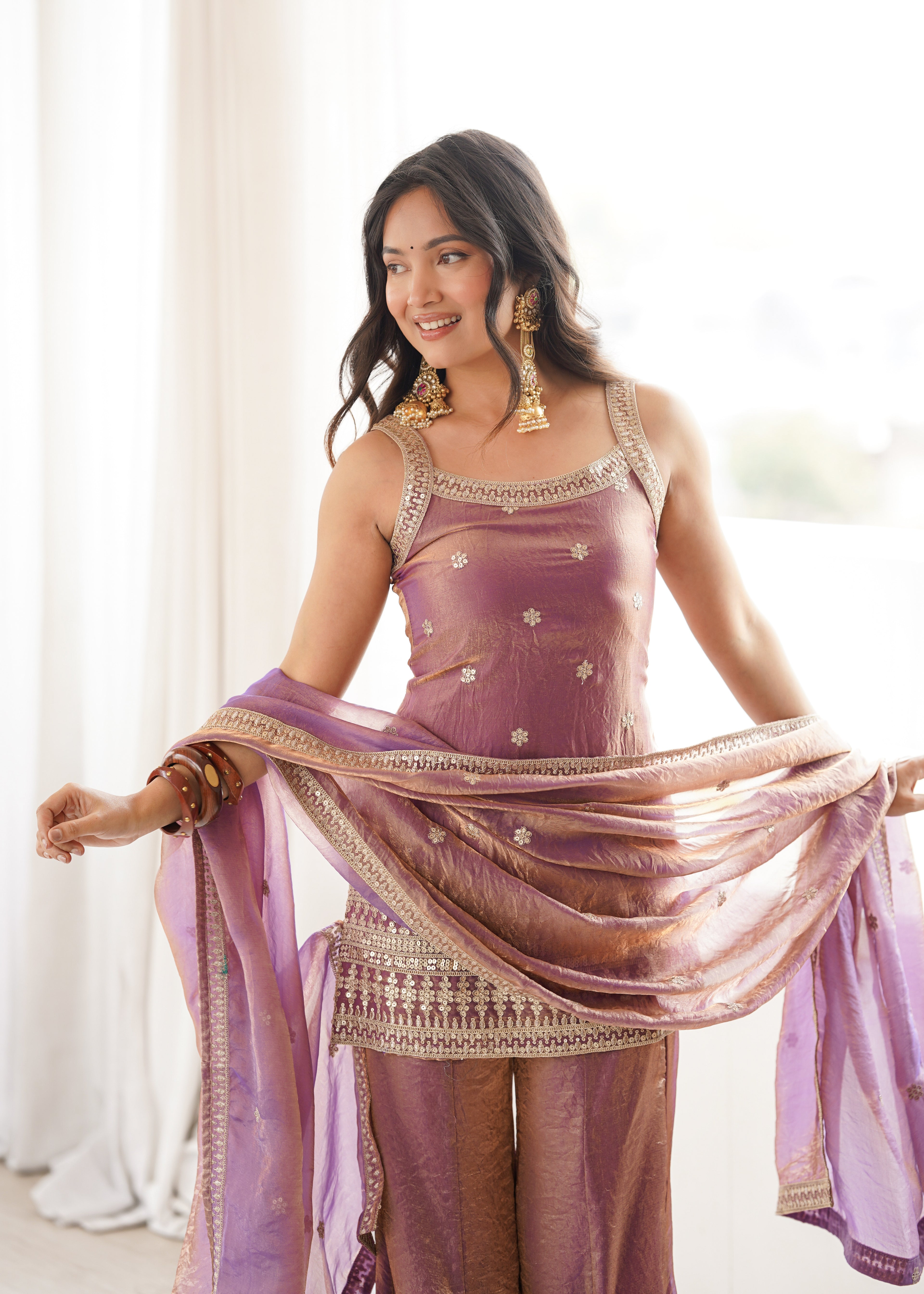 Navyasha Gorgeous Frendy Silk Embroidered Kurta with Bell Bottom & Dupatta