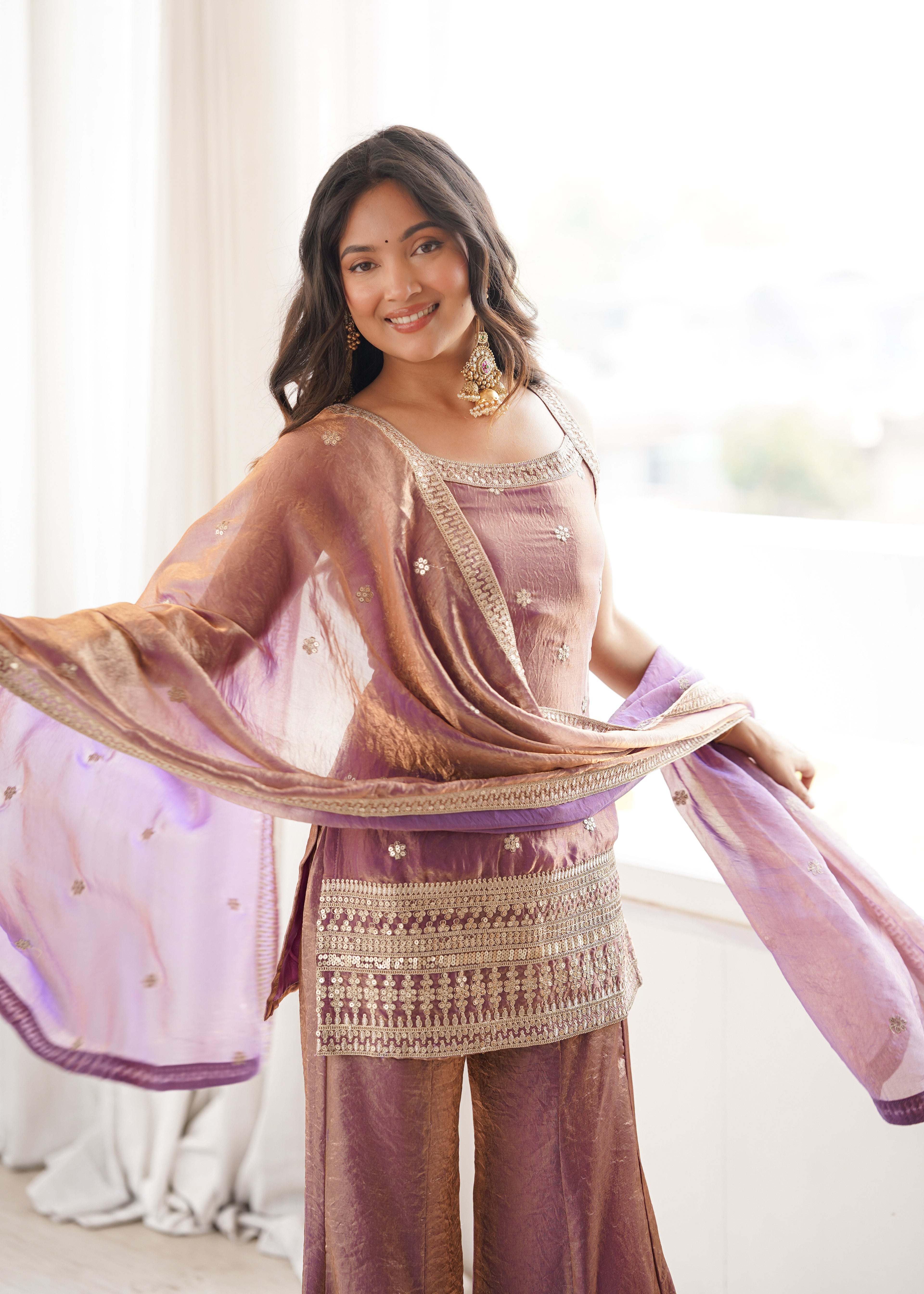 Navyasha Gorgeous Frendy Silk Embroidered Kurta with Bell Bottom & Dupatta