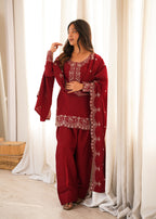 Tanishka Beautiful Roman Silk Embroidered Kurta with Farshi Salwar & Dupatta