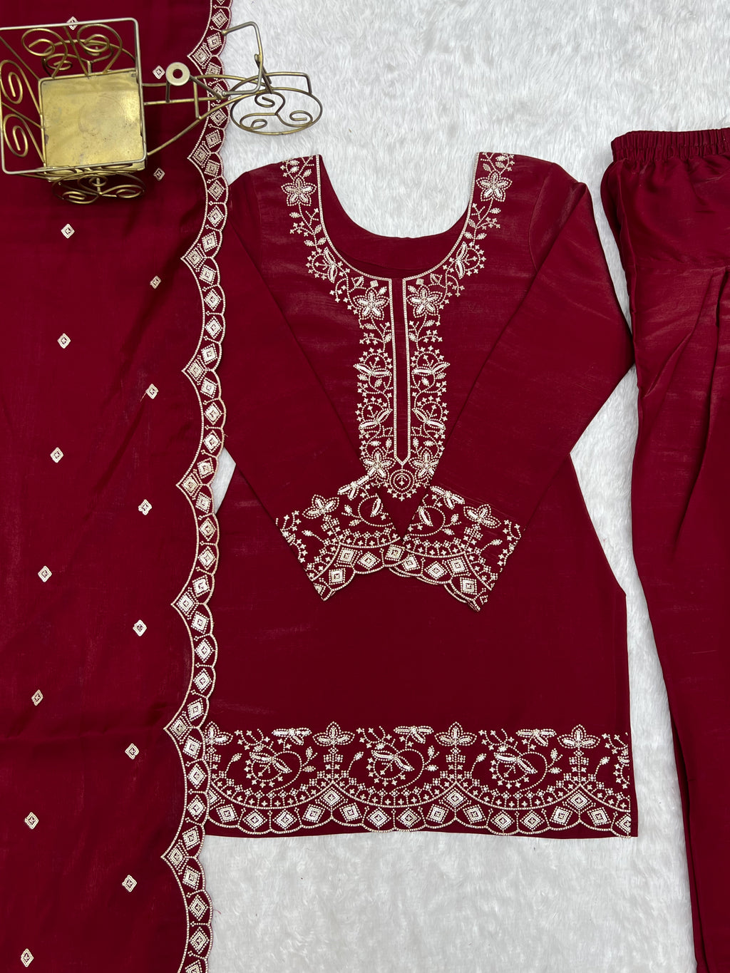 Tanishka Beautiful Roman Silk Embroidered Kurta with Farshi Salwar & Dupatta