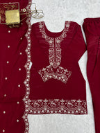 Tanishka Beautiful Roman Silk Embroidered Kurta with Farshi Salwar & Dupatta