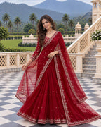 Designer Georgette Embroidered Saree with Blouse & Net Dupatta