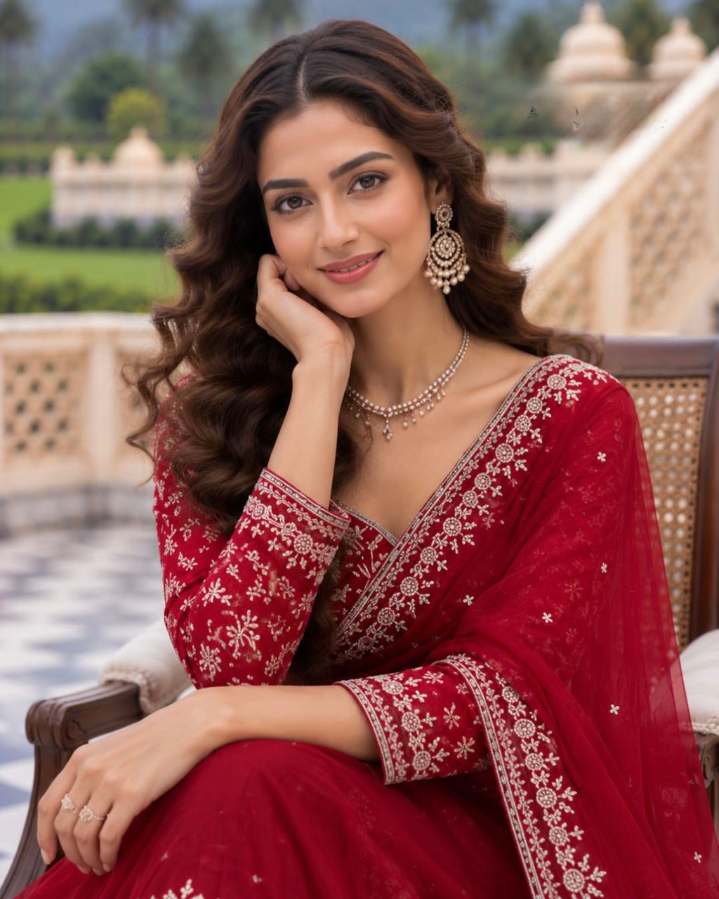 Designer Georgette Embroidered Saree with Blouse & Net Dupatta