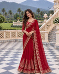 Zehra Ruby Red Georgette Designer Saree with Thread & Sequin Work