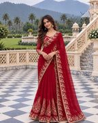 Zehra Ruby Red Georgette Designer Saree with Thread & Sequin Work