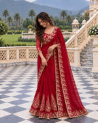 Zehra Ruby Red Georgette Designer Saree with Thread & Sequin Work