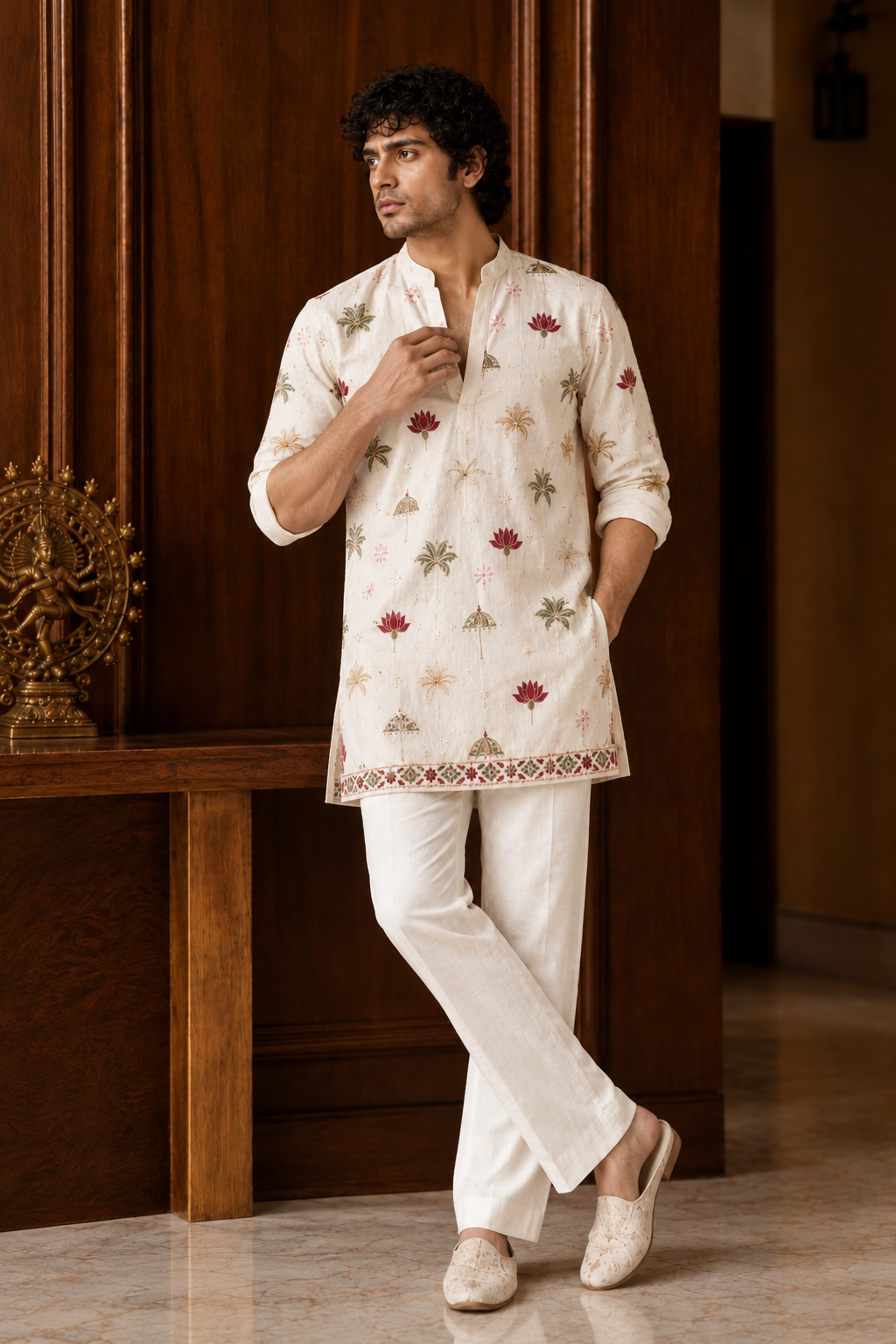Aarush Men’s White V-Neck Short Ethnic Kurta (Copy)