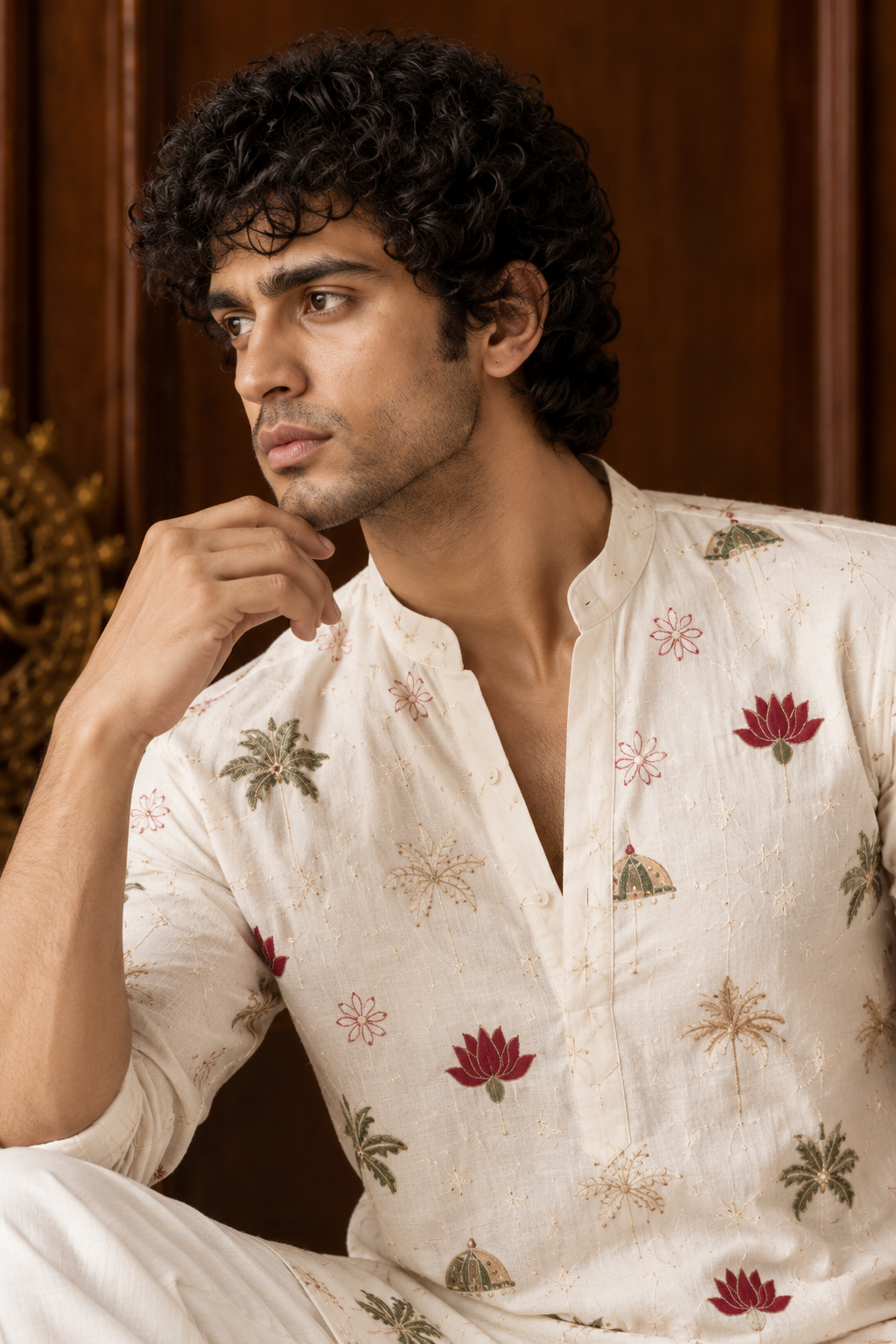 Aarush Men’s White V-Neck Short Ethnic Kurta (Copy)