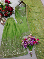 Aarvisha Fendy Silk 5mm Sequins Embroidered Sarara Suit with Dupatta