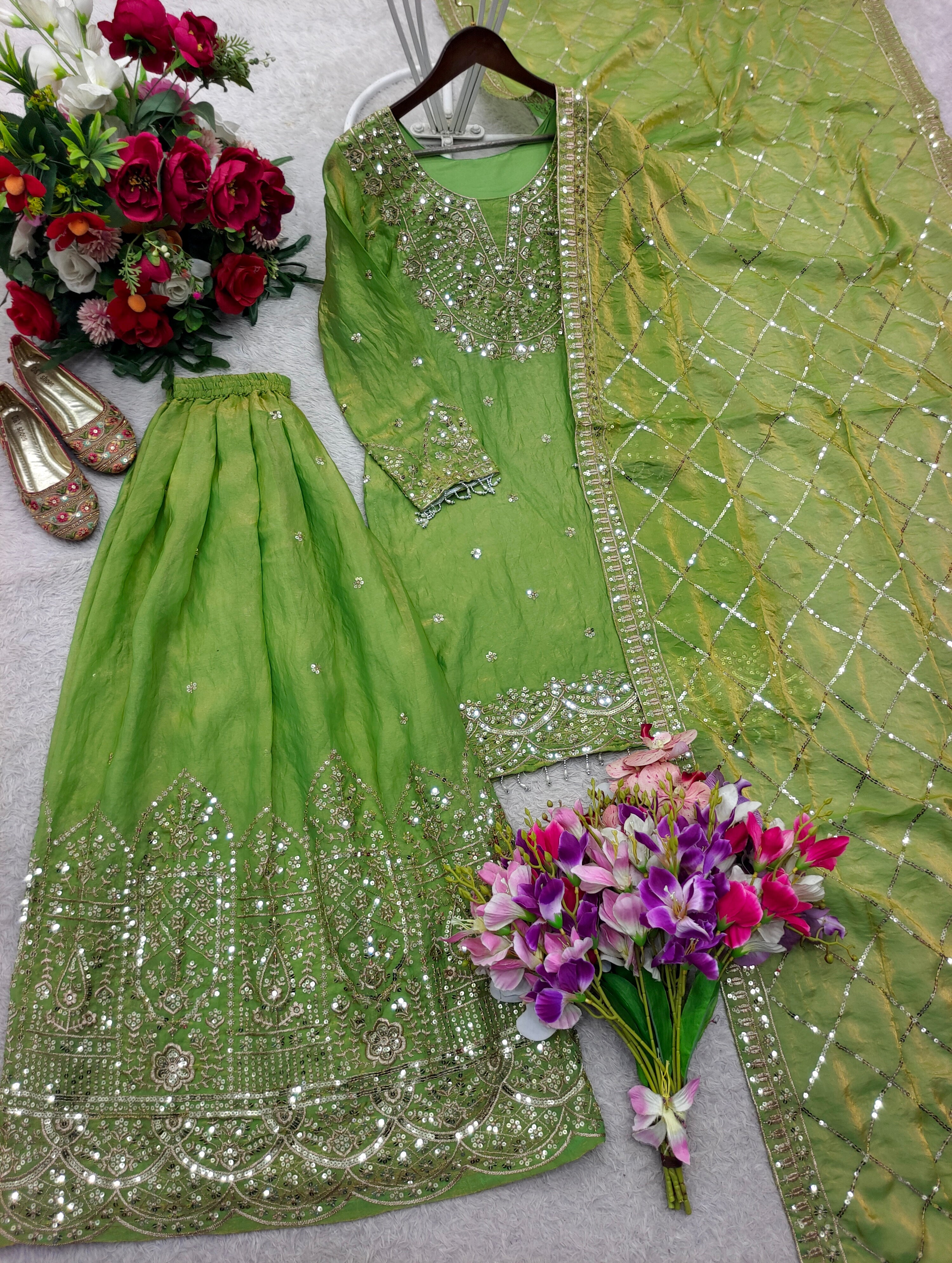 Aarvisha Fendy Silk 5mm Sequins Embroidered Sarara Suit with Dupatta