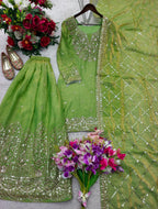 Aarvisha Fendy Silk 5mm Sequins Embroidered Sarara Suit with Dupatta