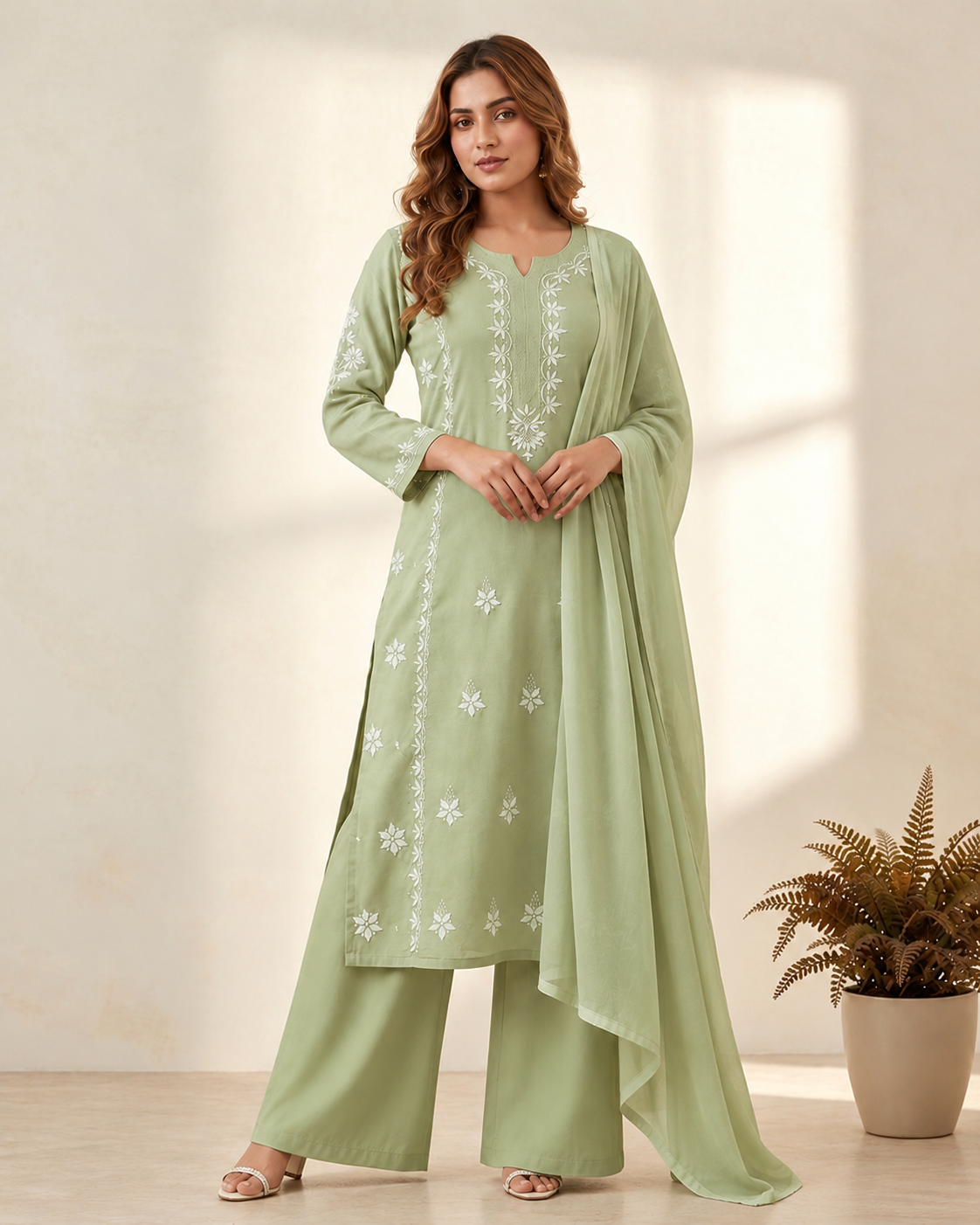 Designer Rayon Kurti Palazzo Set with Elegant Georgette Dupatta