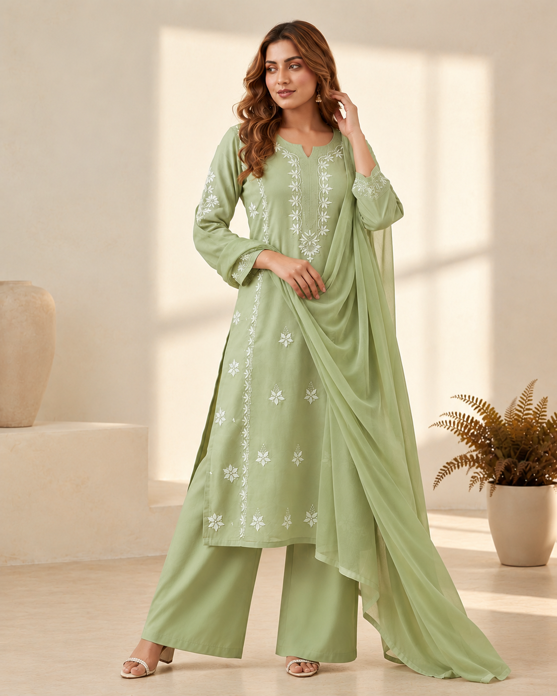 Designer Rayon Kurti Palazzo Set with Elegant Georgette Dupatta