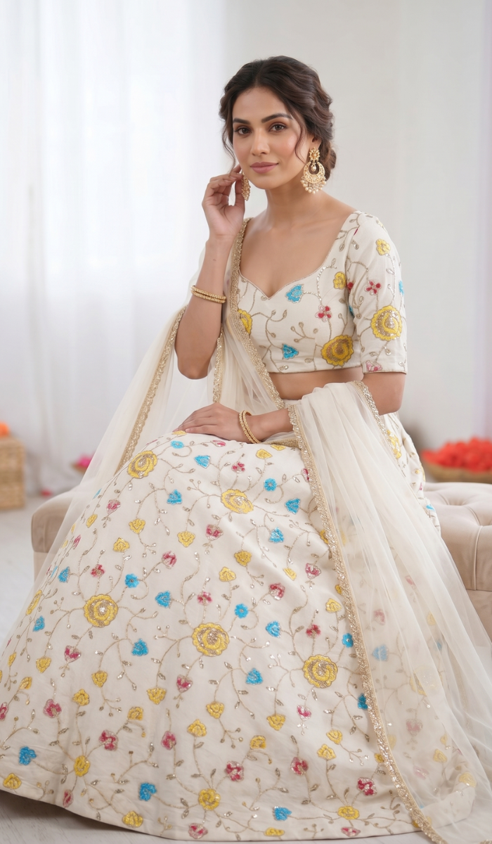 Indian Style Noor Mahal Designer Heavy Embroidery Work Lehenga Choli Set