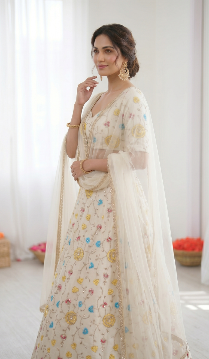 Indian Style Noor Mahal Designer Heavy Embroidery Work Lehenga Choli Set