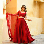 Wedding Wear Sequin Chikankari Lehenga Set with Georgette Dupatta