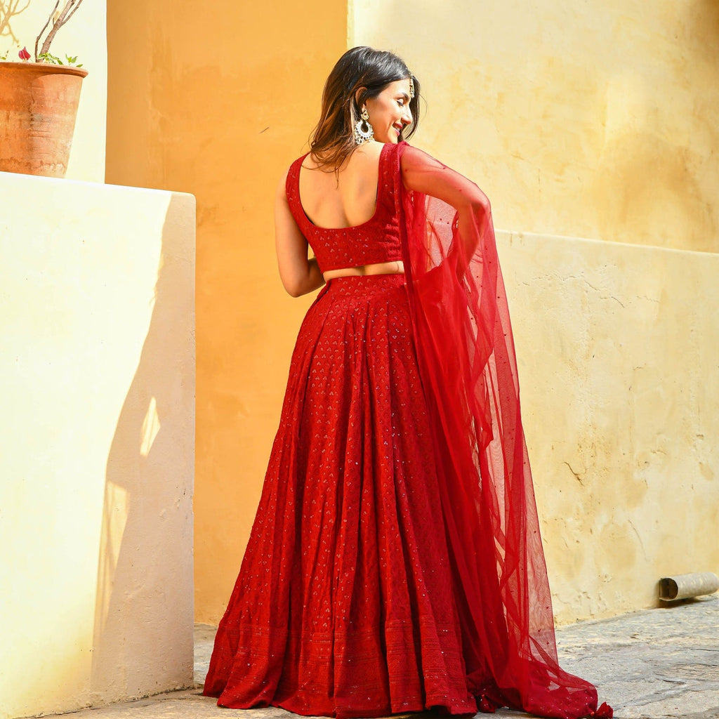 Wedding Wear Sequin Chikankari Lehenga Set with Georgette Dupatta