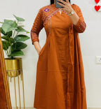 Zariya Designer Mughal & Kalamkari Fusion A-Line Cotton Suit Set with Pant & Embroidered Dupatta
