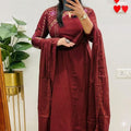 Zariya Designer Mughal & Kalamkari Fusion A-Line Cotton Suit Set with Pant & Embroidered Dupatta