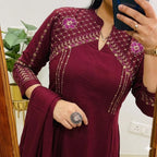 Zariya Designer Mughal & Kalamkari Fusion A-Line Cotton Suit Set with Pant & Embroidered Dupatta
